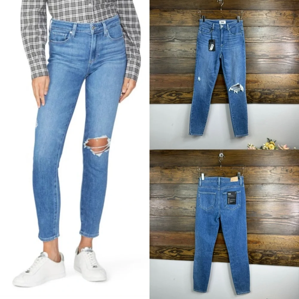 Paige Women's Blue Distressed Skinny Jeans